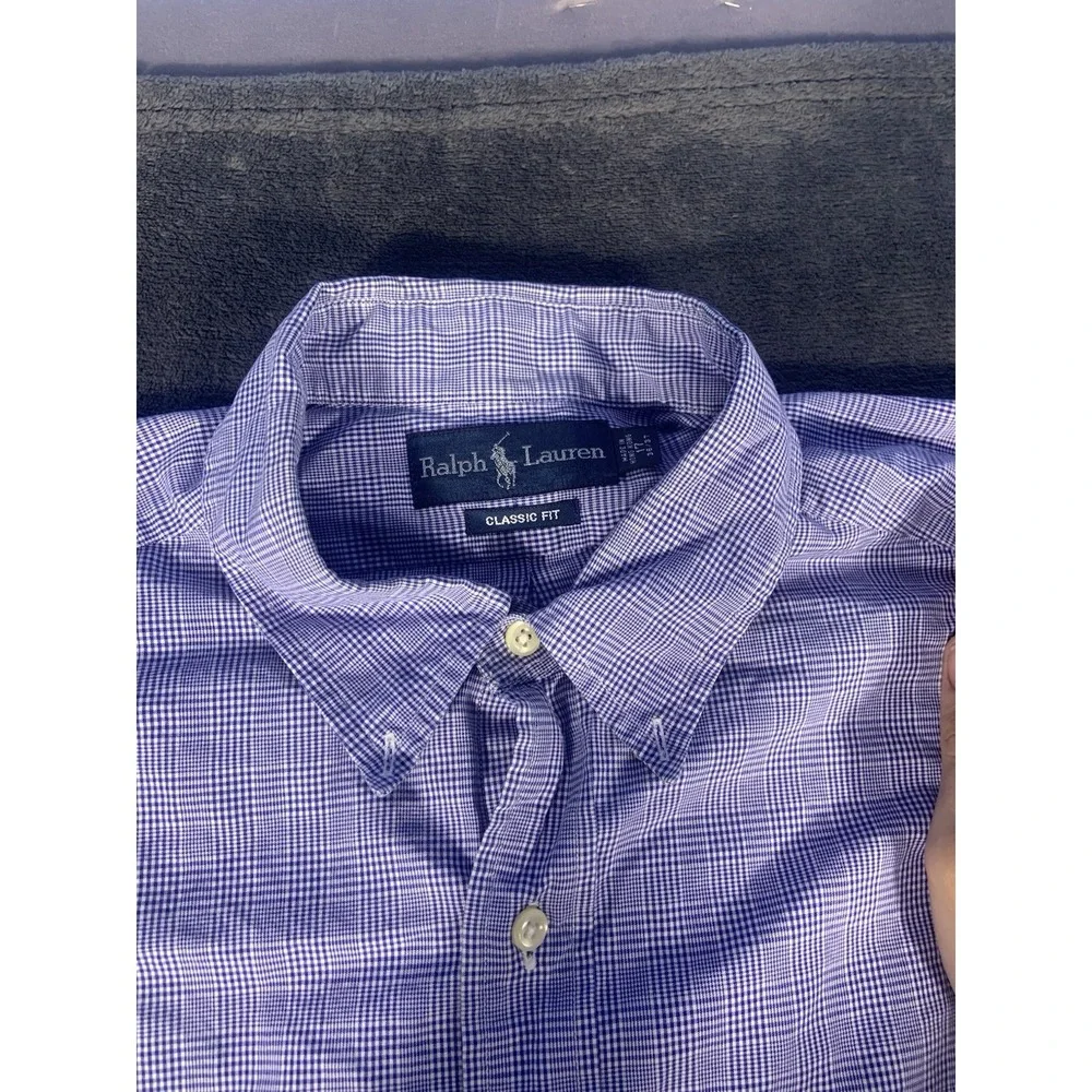 Vtg Polo Ralph Lauren Shirt Mens 17 XL Button Down Plaid Cotton Blue Pony Office